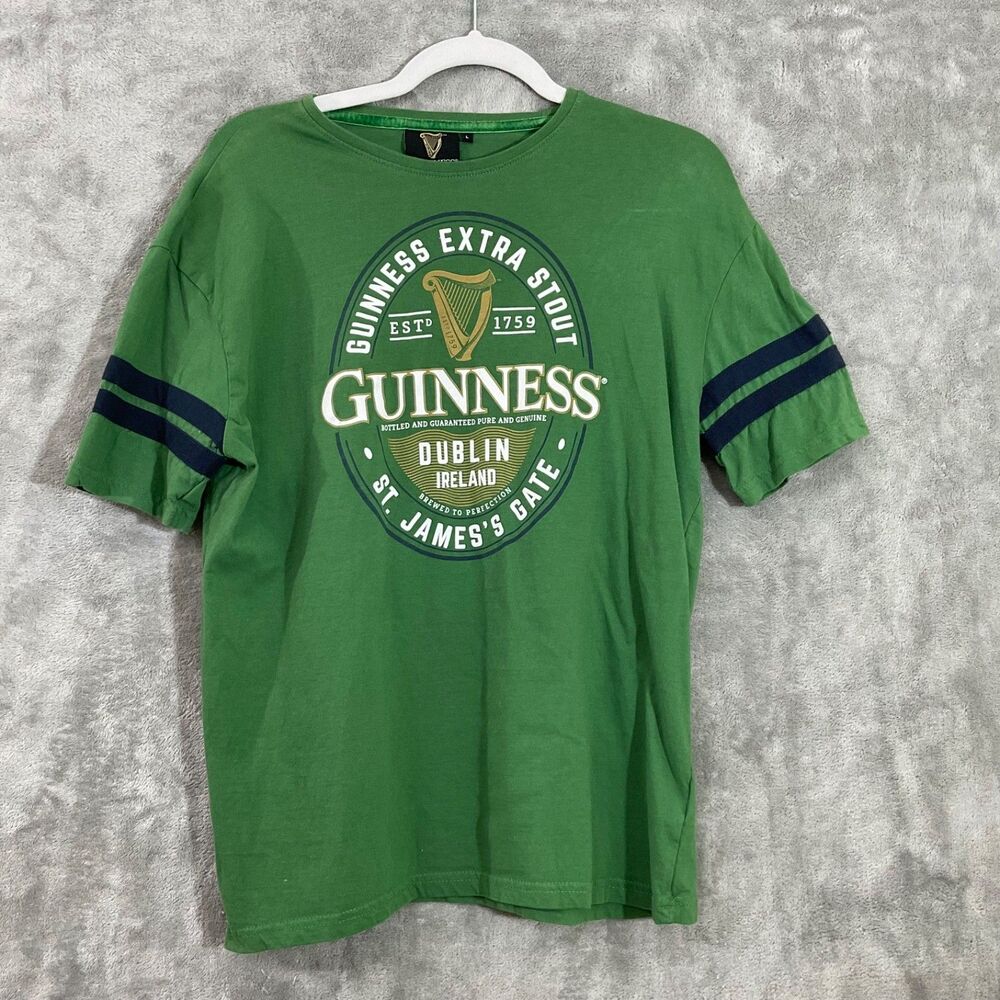Guinness Tee Shirt Men’s L St James Gate Dublin Harp Logo Extra Stout Beer Bloke